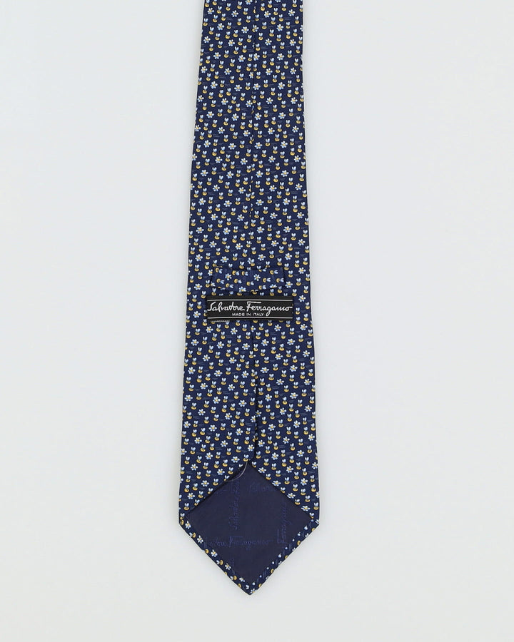 Salvatore Ferragamo Navy Bee Patterned Silk Tie