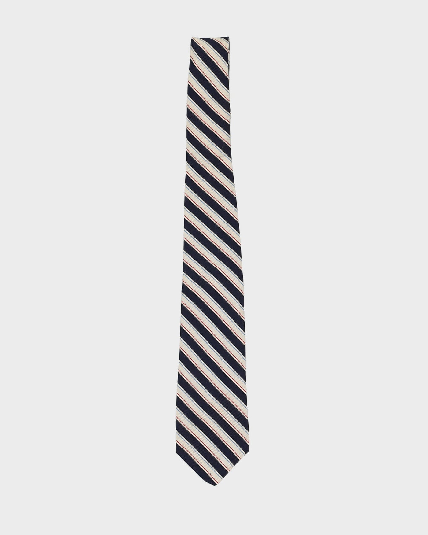 Vintage 90s Lanvin Navy / Silver Stripe Patterned Silk Tie