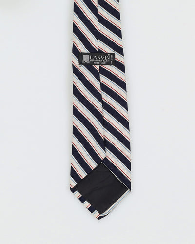 Vintage 90s Lanvin Navy / Silver Stripe Patterned Silk Tie