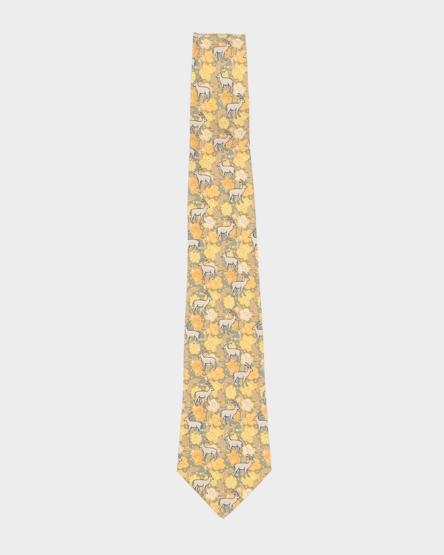 Hermes Yellow Deer Patterned Tie