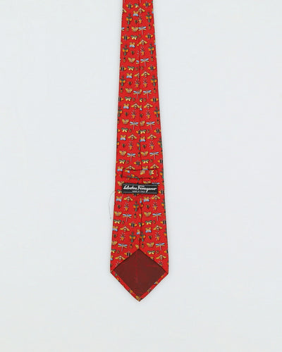 Salvatore Ferragamo Red Patterned Silk Tie