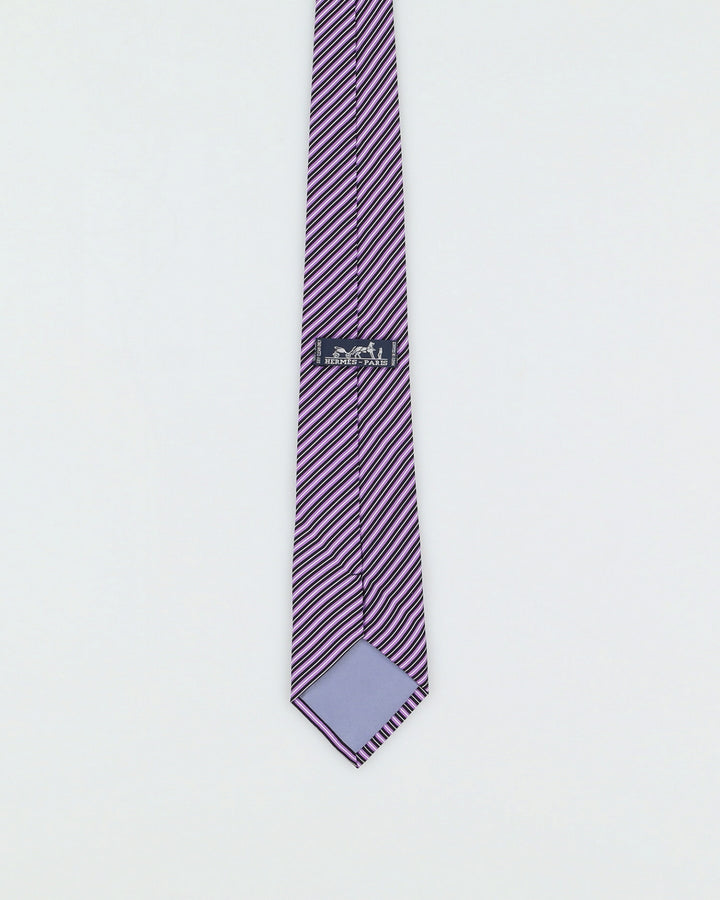 Hermes Blue And Purple Striped Silk Tie