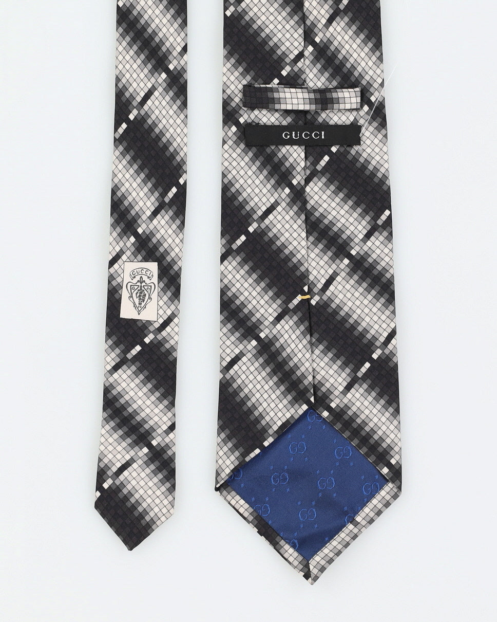 Vintage Men's Black and White Squares Pattern Gucci Tie