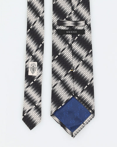 Vintage Men's Black and White Squares Pattern Gucci Tie