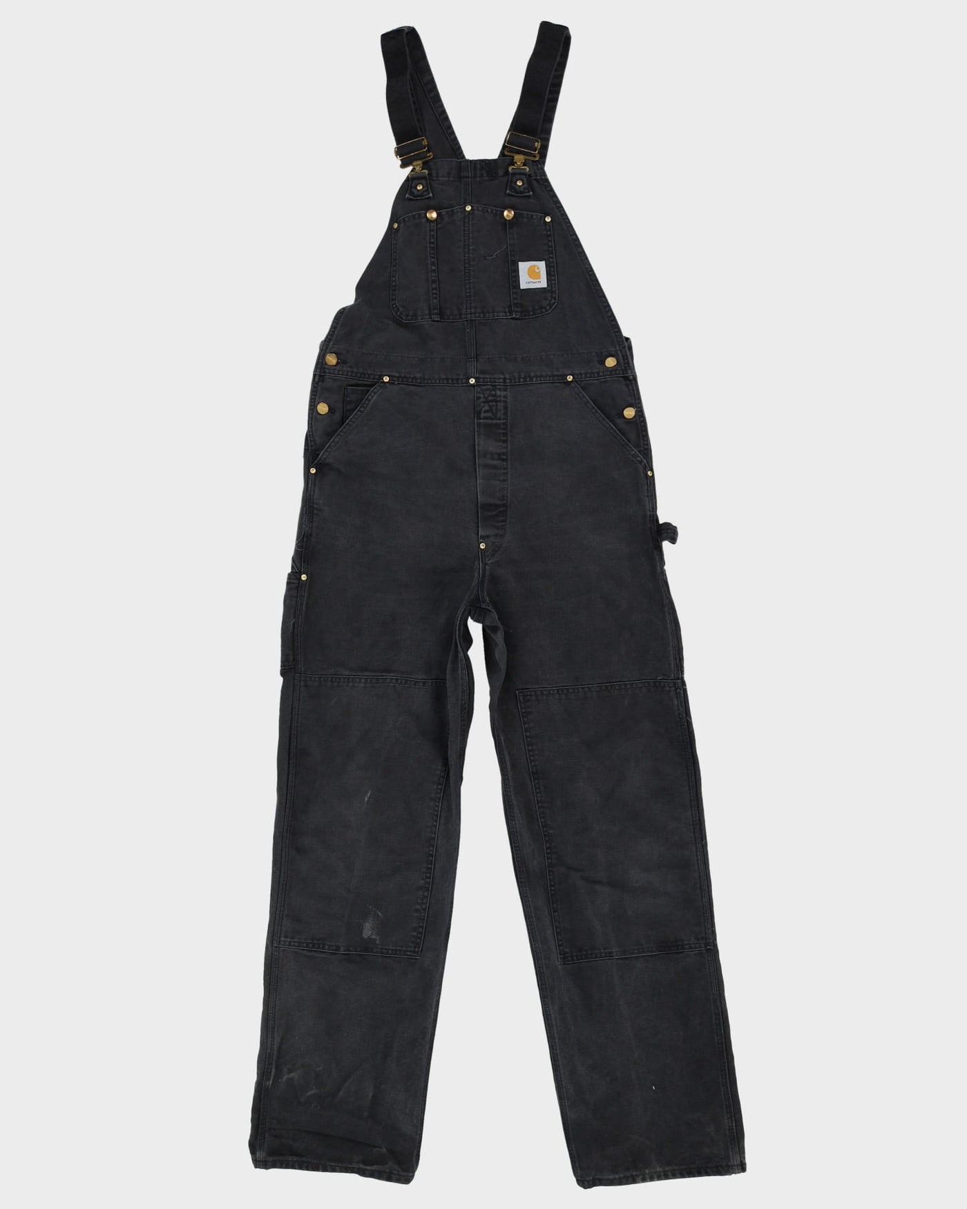 Vintage 90s Carhartt Faded Black Long Fit Double Knee Dungarees - W36 L32