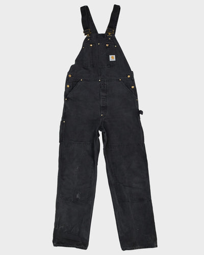 Vintage 90s Carhartt Faded Black Long Fit Double Knee Dungarees - W36 L32