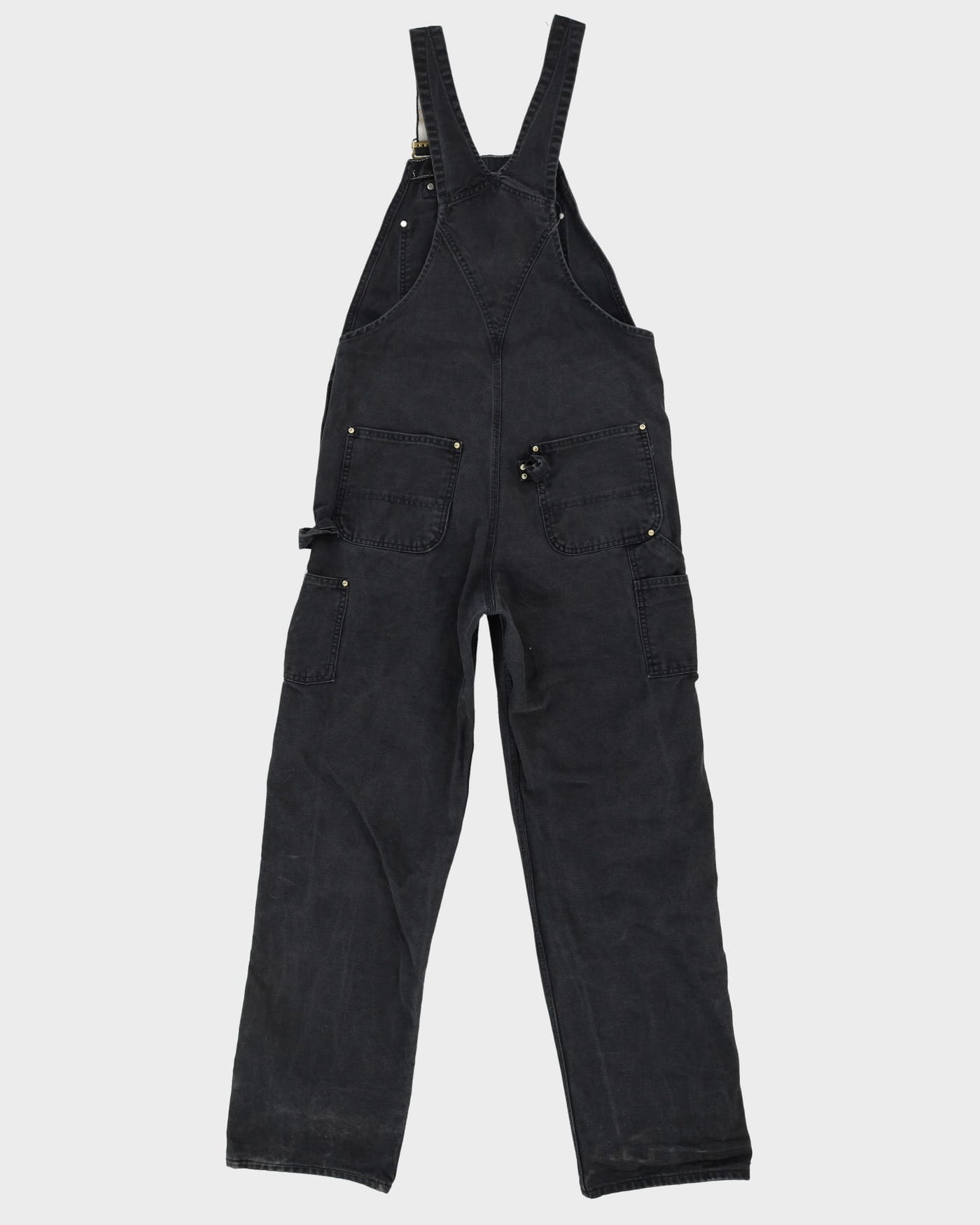 Vintage 90s Carhartt Faded Black Long Fit Double Knee Dungarees - W36 L32