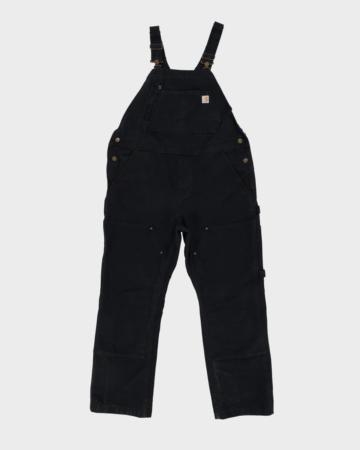 Vintage 90s Carhartt Faded Black Long Fit Double Knee Dungarees - W44 L30
