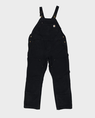 Vintage 90s Carhartt Faded Black Long Fit Double Knee Dungarees - W44 L30