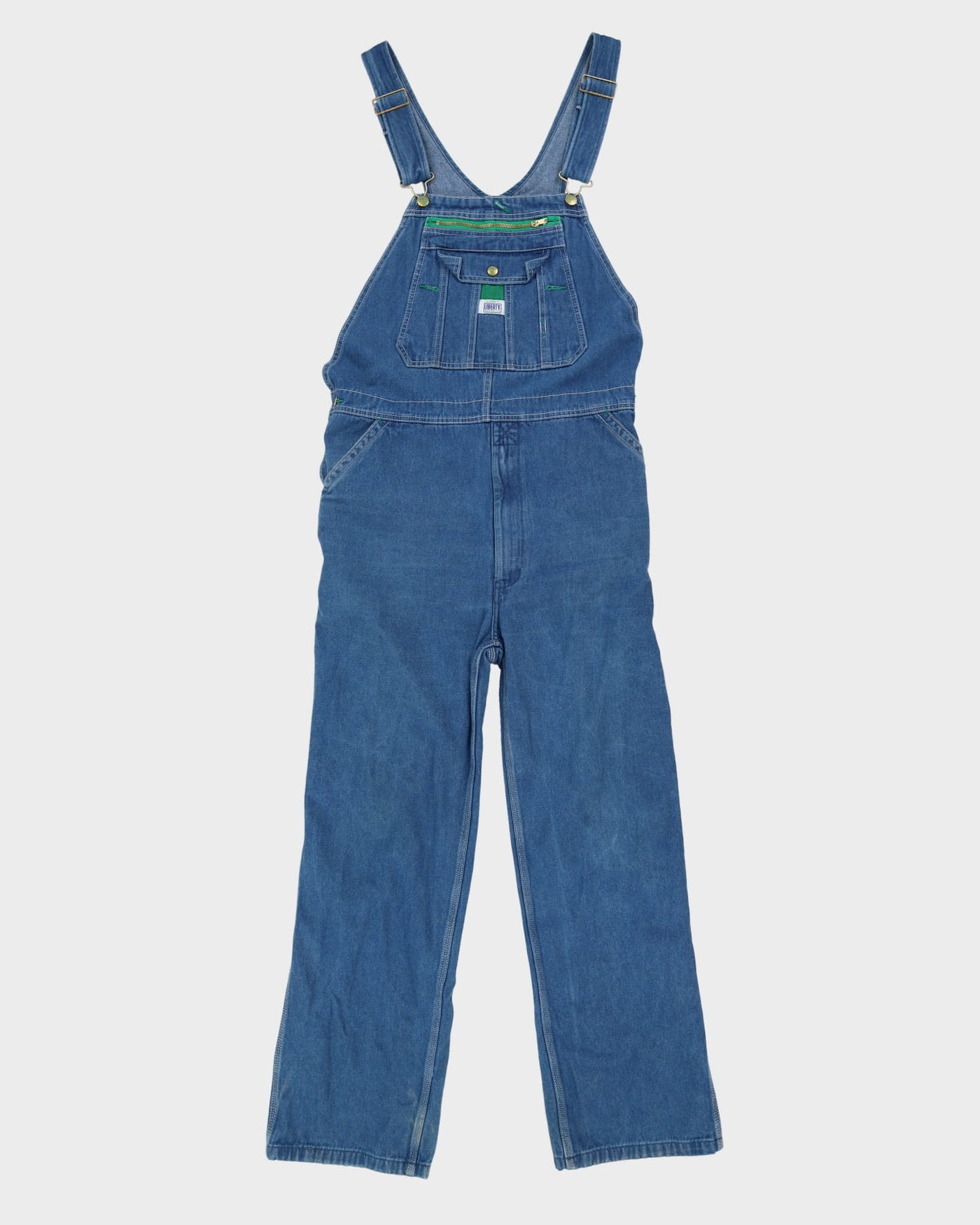 Vintage 90s Liberty Contrast Stitch Blue Long Fit Dungarees - W38 L32