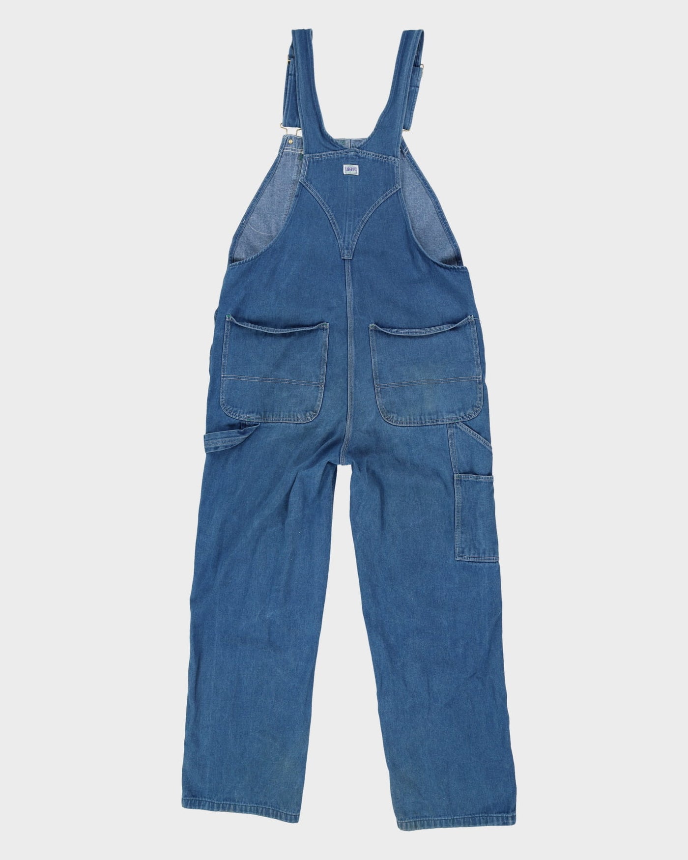 Vintage 90s Liberty Contrast Stitch Blue Long Fit Dungarees - W38 L32