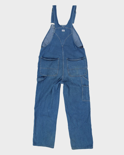 Vintage 90s Liberty Contrast Stitch Blue Long Fit Dungarees - W38 L32