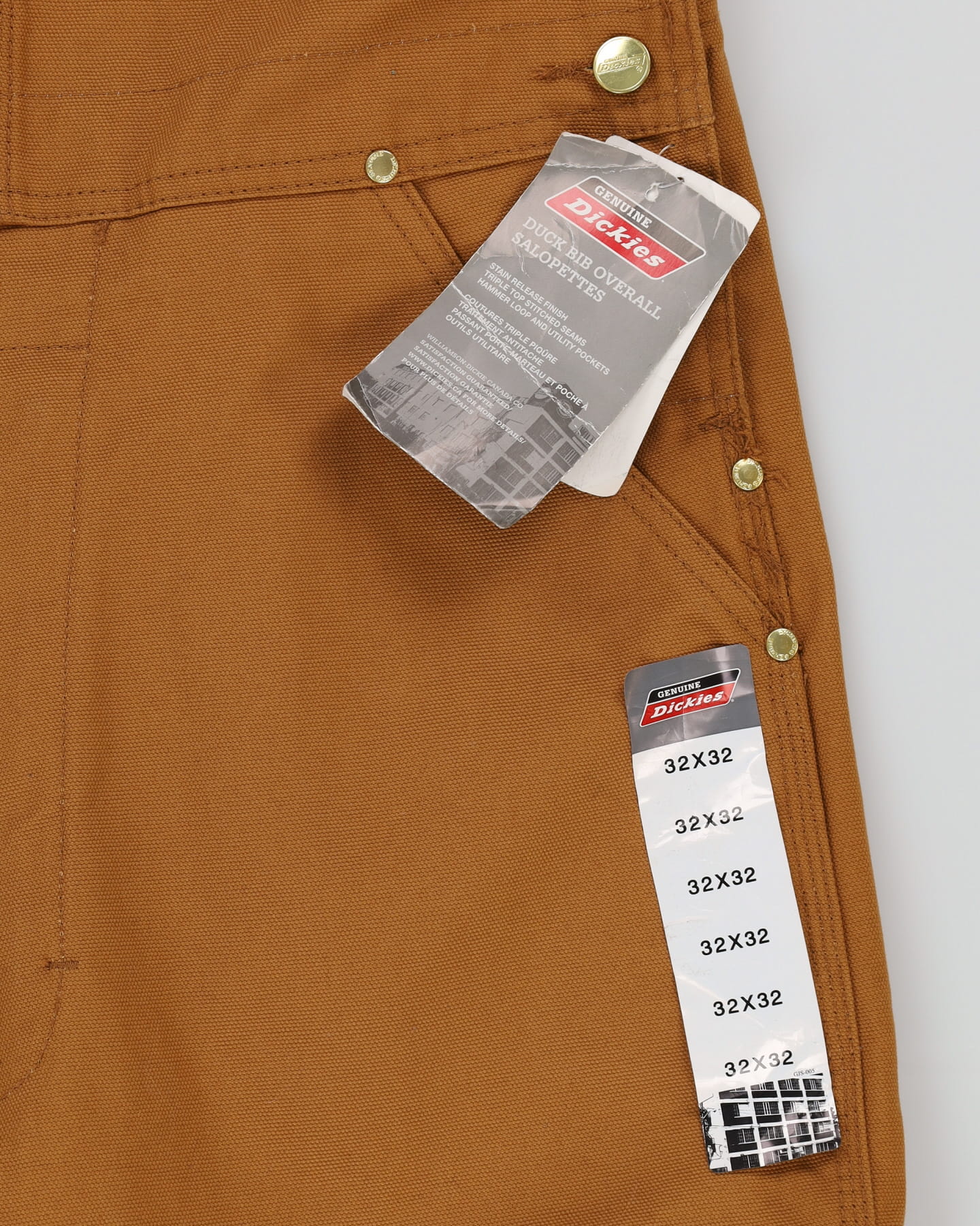 Deadstock With Tags Vintage 90s Dickies Beige Denim Dungarees - W32 L34