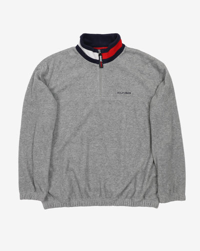 Vintage 90s Tommy Hilfiger Grey Quarter-Zip Fleece - XL