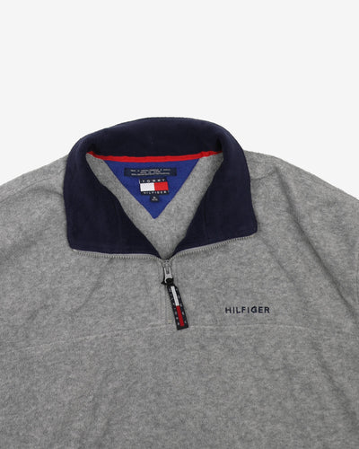 Vintage 90s Tommy Hilfiger Grey Quarter-Zip Fleece - XL