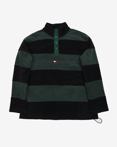 Vintage 90s Tommy Hilfiger Green / Navy Quarter-Button Fleece - XL