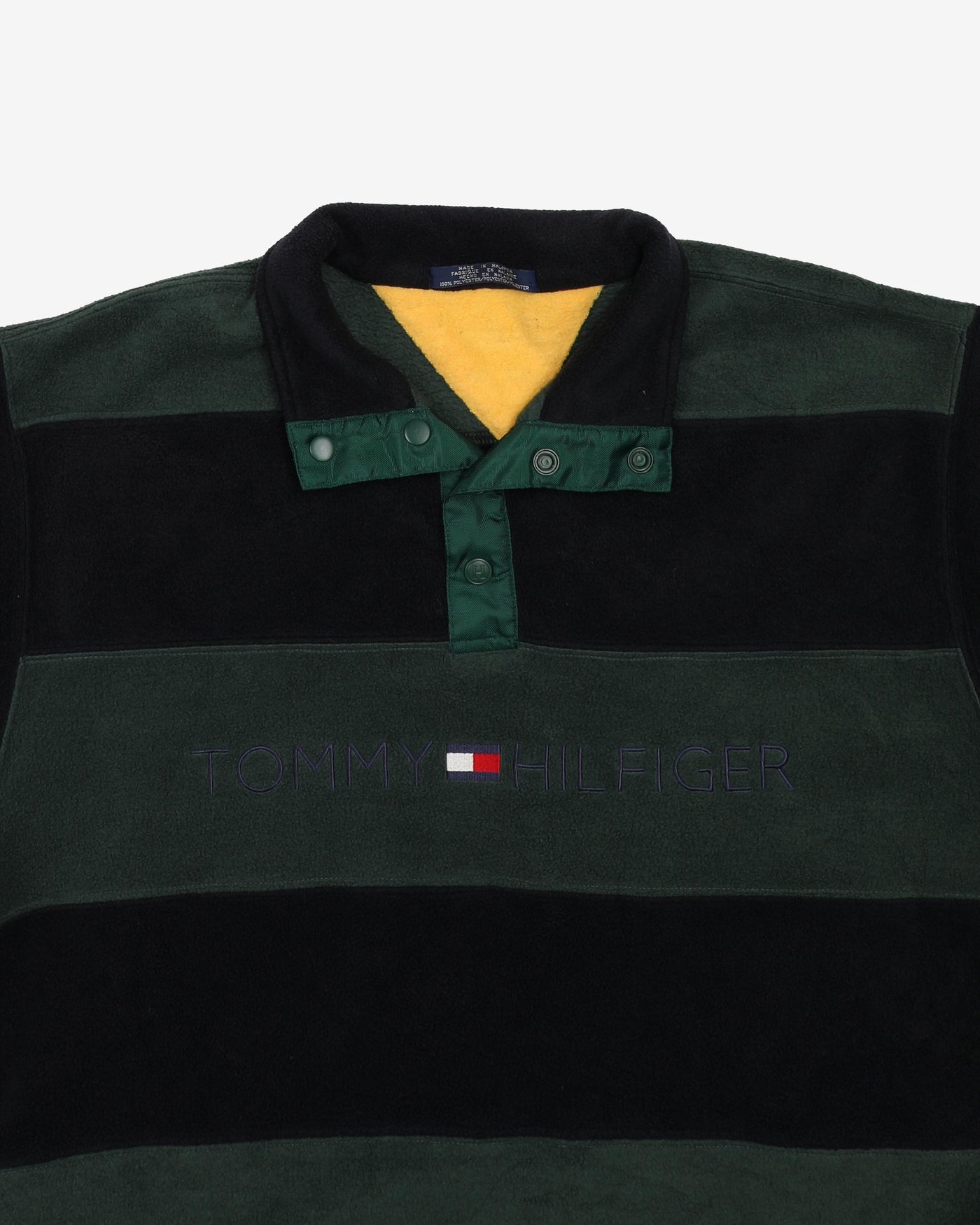 Vintage 90s Tommy Hilfiger Green / Navy Quarter-Button Fleece - XL
