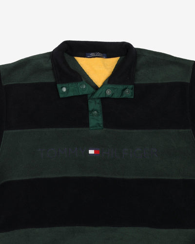 Vintage 90s Tommy Hilfiger Green / Navy Quarter-Button Fleece - XL