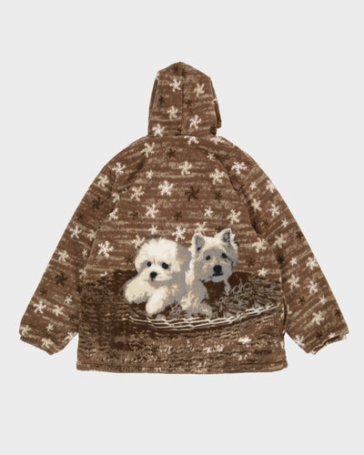 Dog Patterned Brown Full-Zip Fleece - XL