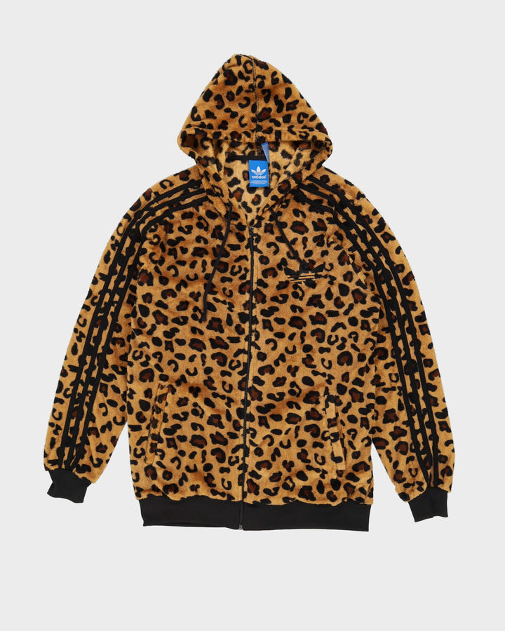 Adidas Leopard Print Full-Zip Hooded Sweatshirt Fleece L