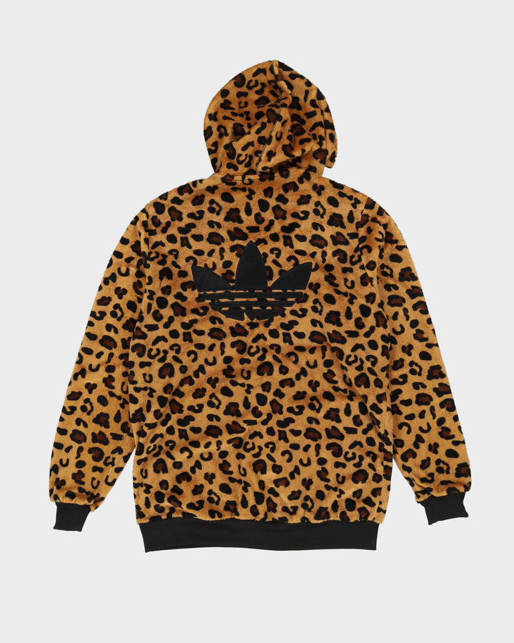 Adidas Leopard Print Full-Zip Hooded Sweatshirt Fleece L