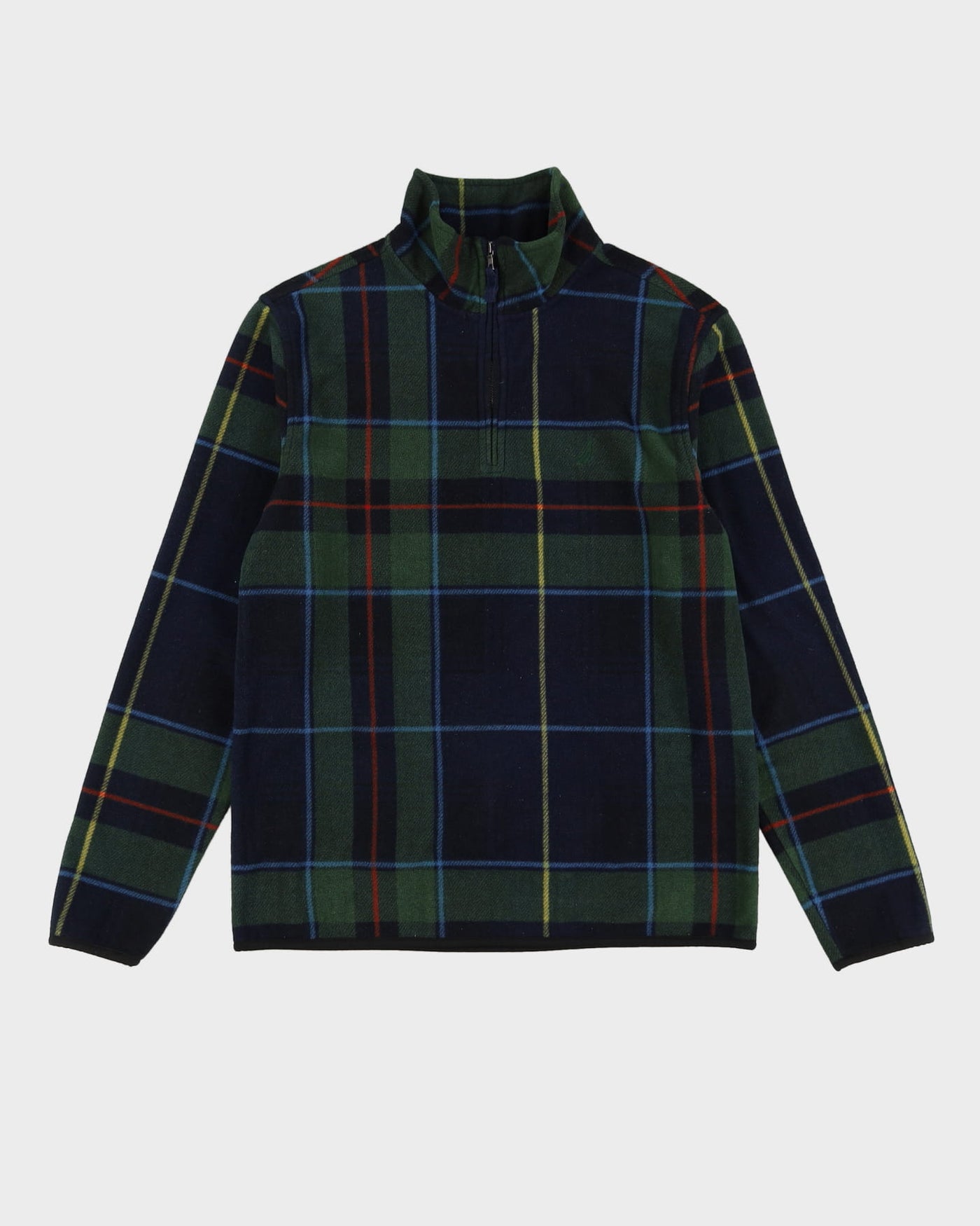 00s Nautica Green Check Patterned Quarter-Zip Fleece - M