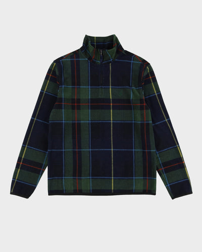 00s Nautica Green Check Patterned Quarter-Zip Fleece - M