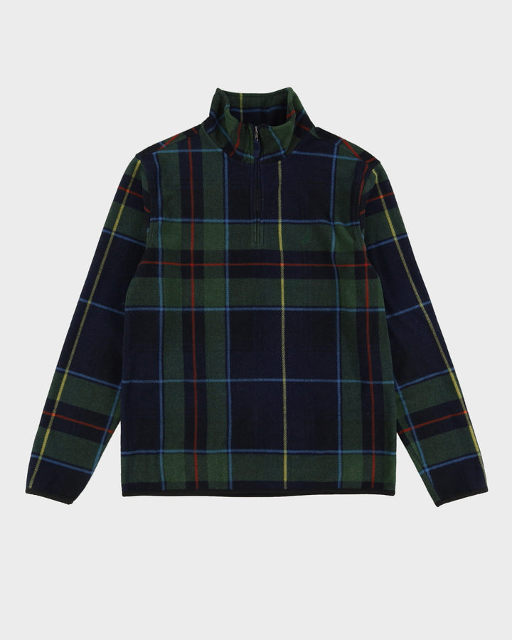 00s Nautica Green Check Patterned Quarter-Zip Fleece - M
