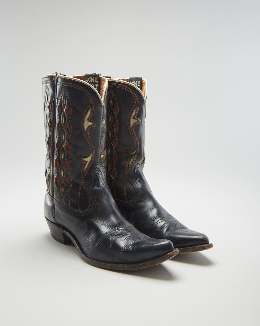 Vintage 40s Acme Boots Black Cowboy Boots - Mens UK 7
