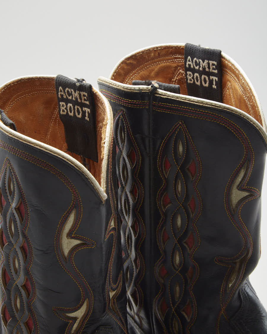 Vintage 40s Acme Boots Black Cowboy Boots - Mens UK 7