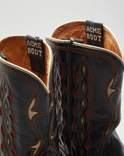 Vintage 40s Acme Boots Black Cowboy Boots - Mens UK 7