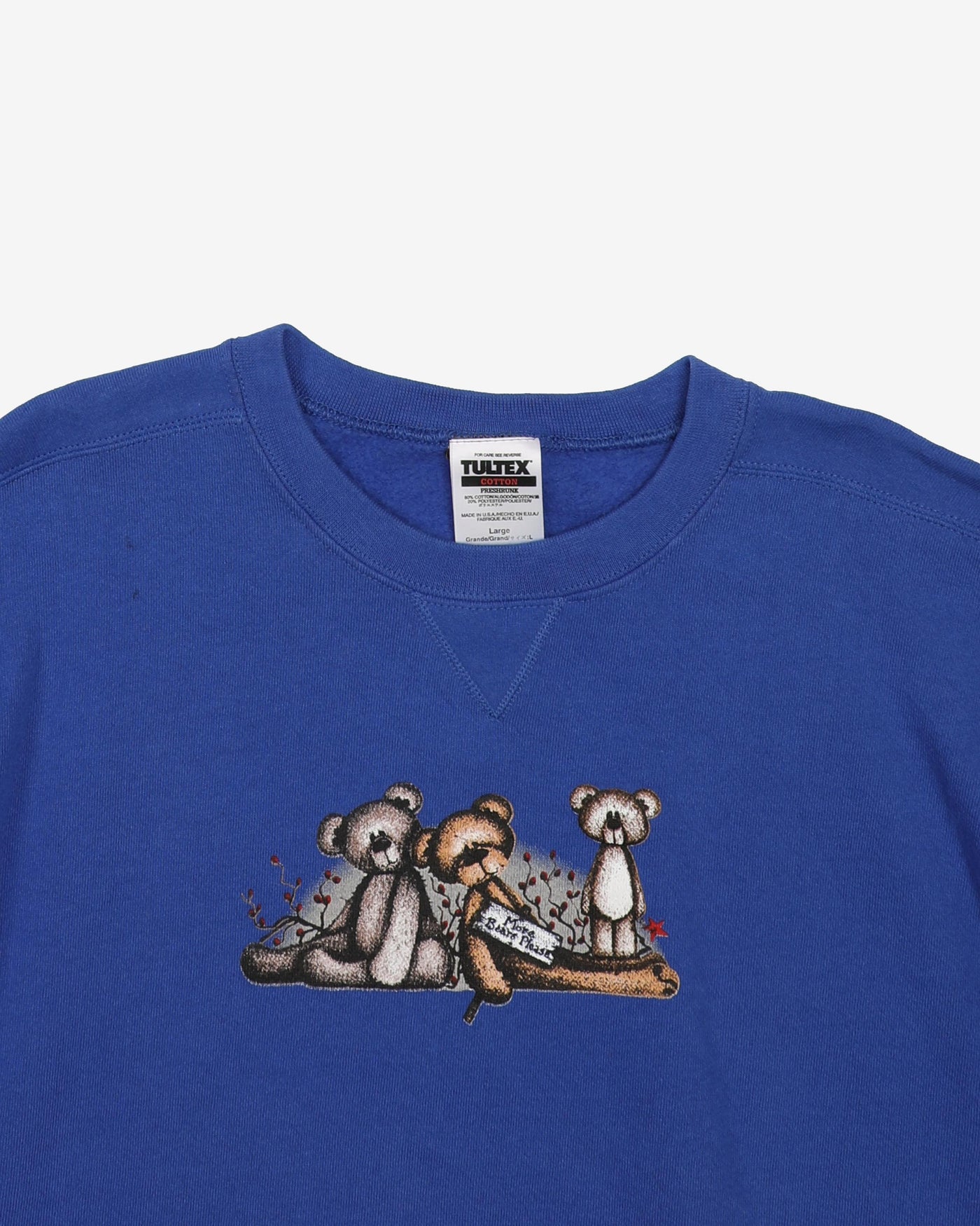 Vintage 90s More Bears Please Royal Blue Tultex Sweatshirt - L