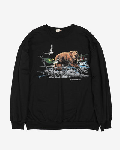 Vintage Yukon Bear Nature Graphic Black Sweatshirt - XL / XXL