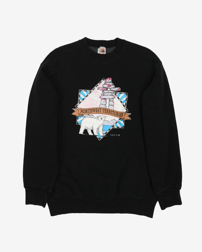 Vintage 90s Northwest Territories Polar Bear Nature Black Sweatshirt - L