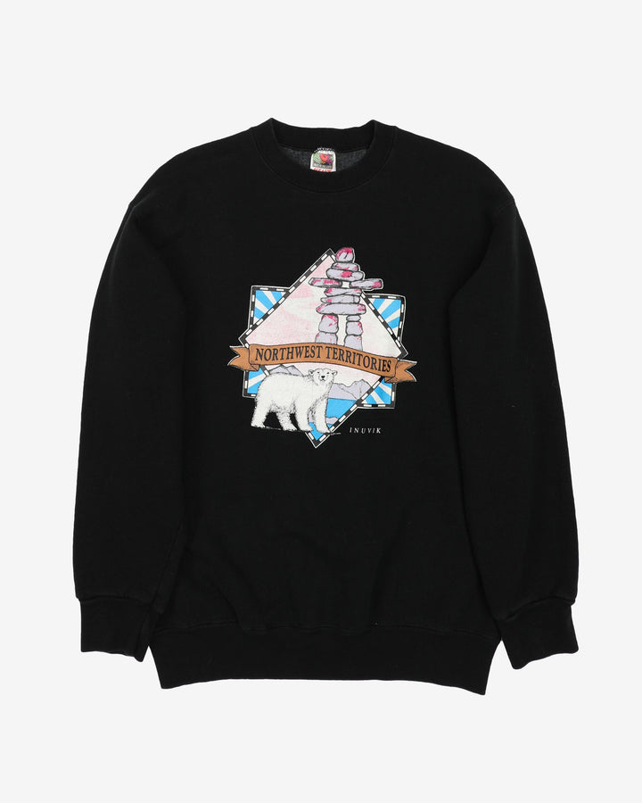 Vintage 90s Northwest Territories Polar Bear Nature Black Sweatshirt - L