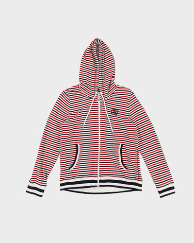 Tommy Hilfiger Red / Navy Striped Hooded Zip-Up Sweatshirt - M
