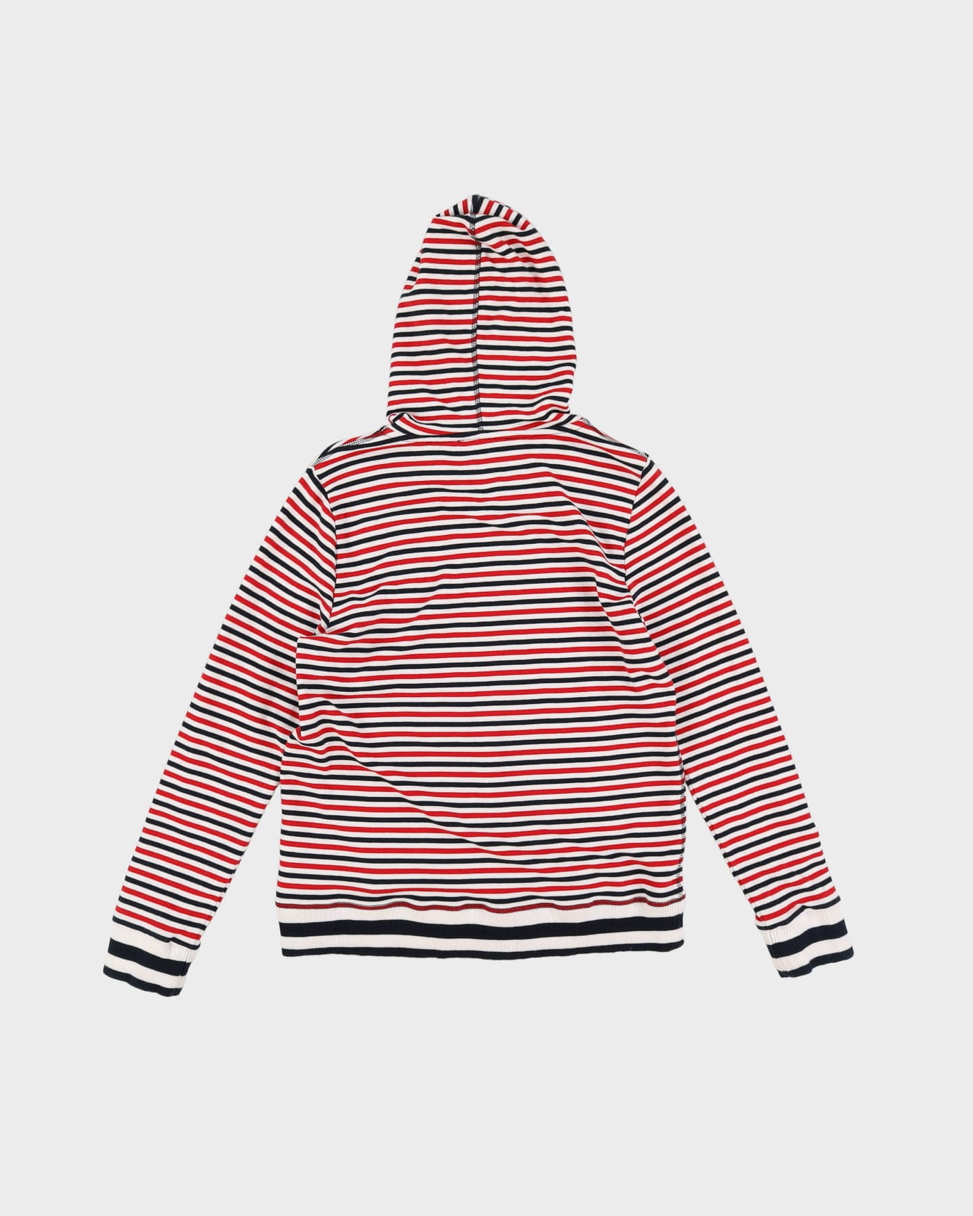 Tommy Hilfiger Red / Navy Striped Hooded Zip-Up Sweatshirt - M