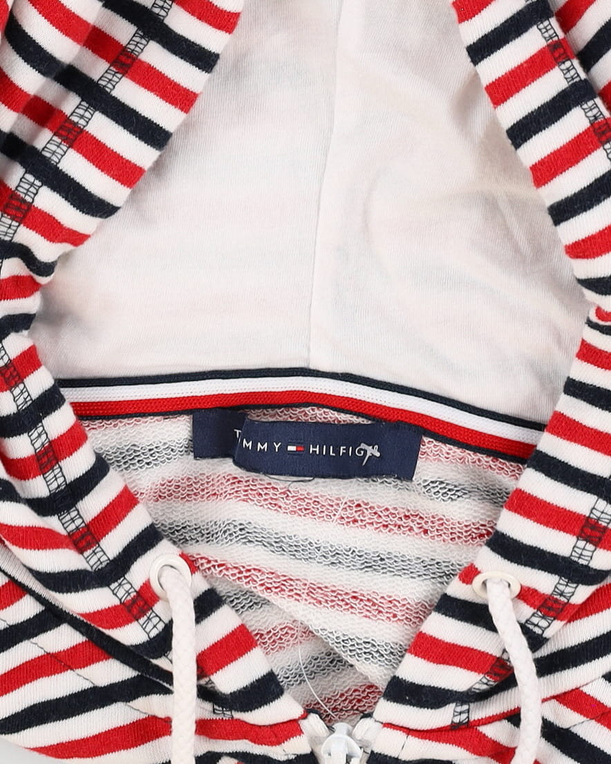 Tommy Hilfiger Red / Navy Striped Hooded Zip-Up Sweatshirt - M