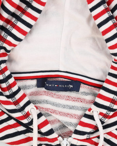 Tommy Hilfiger Red / Navy Striped Hooded Zip-Up Sweatshirt - M
