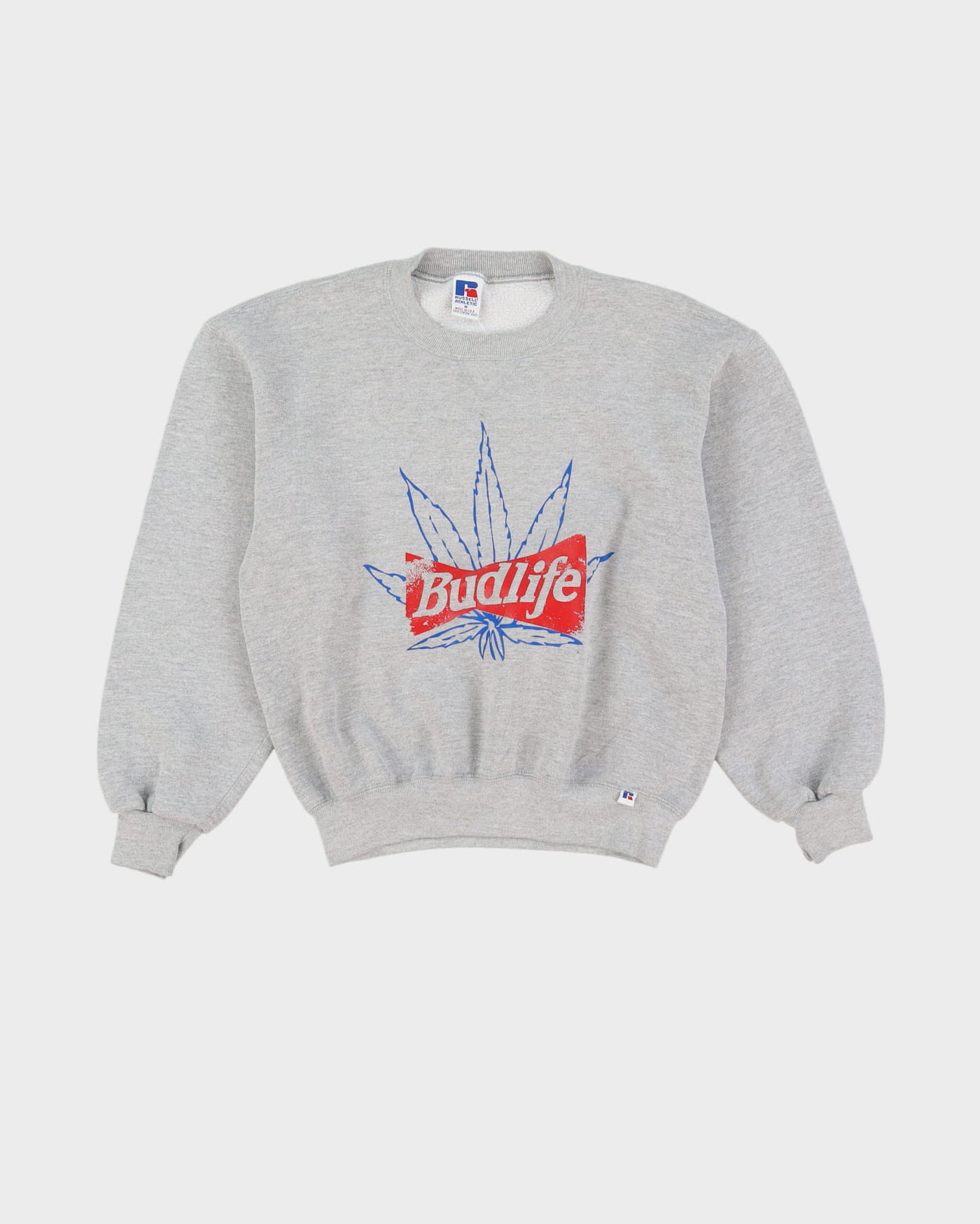 90s Budlife Weed Graphic Russell Athletic Grey Sweatshirt - M