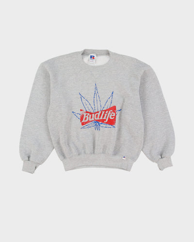 90s Budlife Weed Graphic Russell Athletic Grey Sweatshirt - M