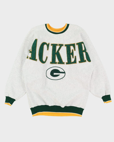 90s NFL Green Bay Packers Embroidered Patches Spell Out Sweatshirt - XL