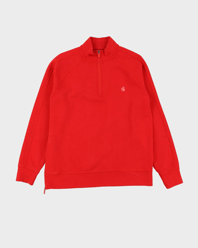 Apple Red Embroidered Logo Quartier-Zip Sweatshirt - M