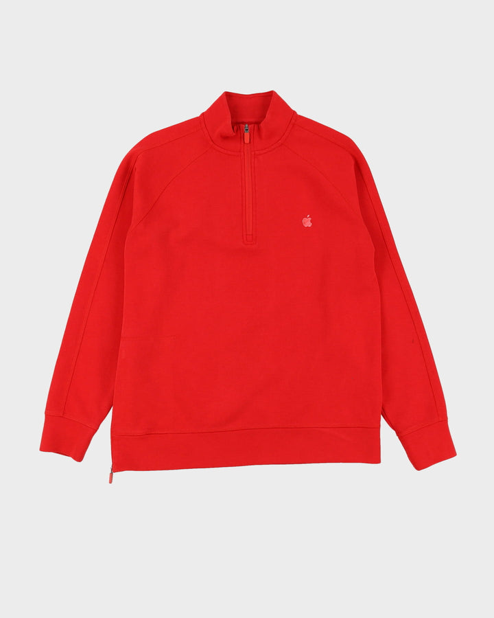 Apple Red Embroidered Logo Quartier-Zip Sweatshirt - M
