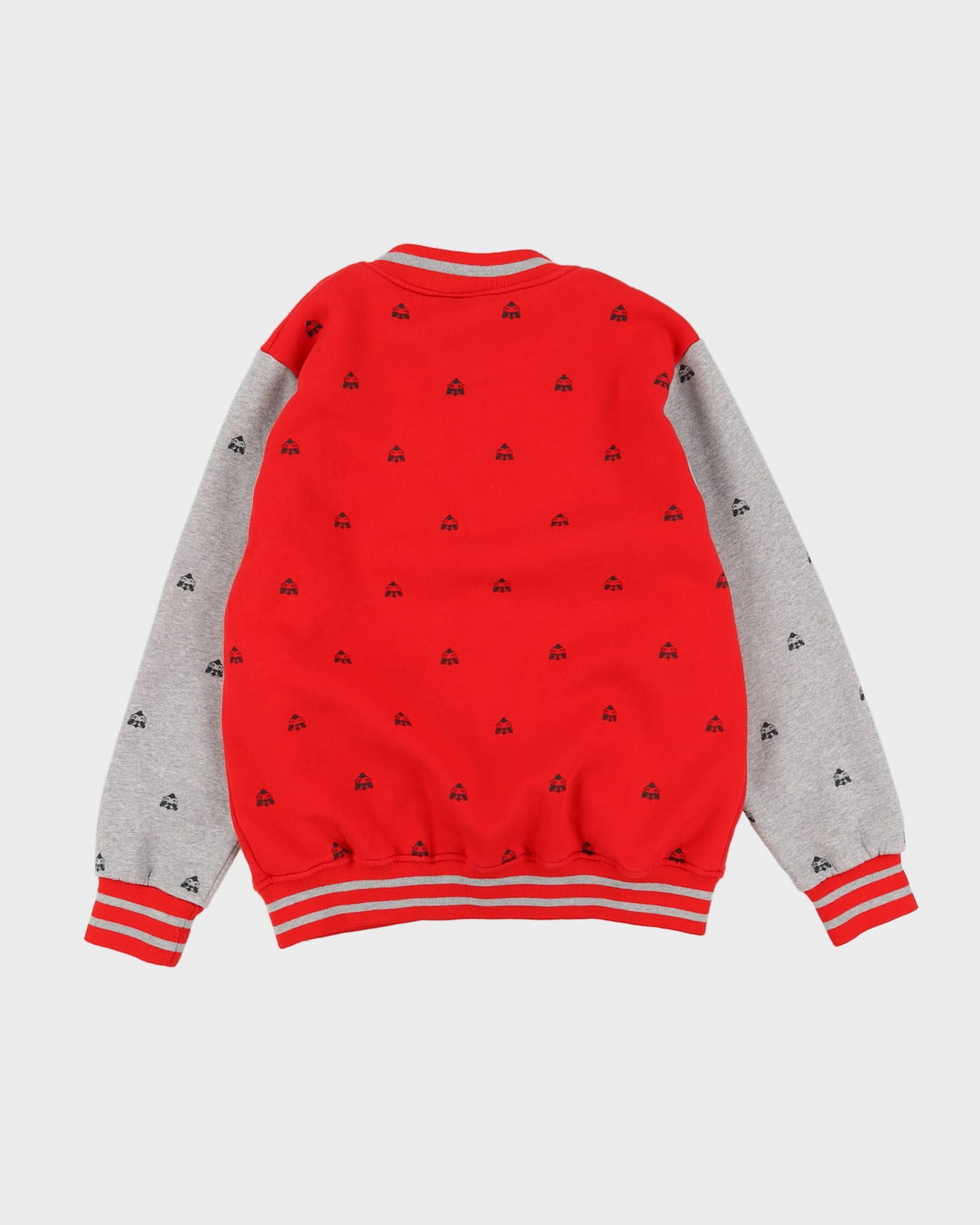 00s Evisu Red All Over Print Button Up Letterman Sweatshirt - XL