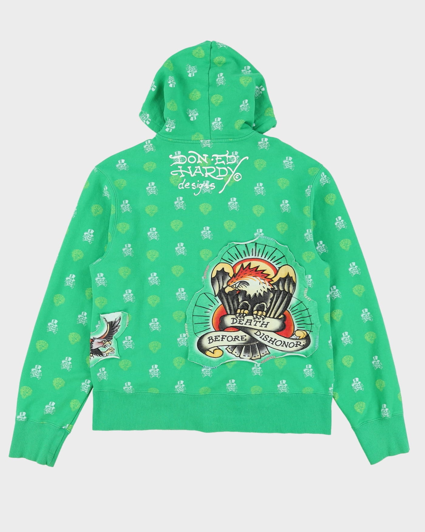 00s Y2K Ed Hardy Green All Over Print Full-Zip Hoodie - XL