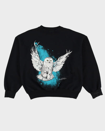 Vintage 90s National Park Black Owl Graphic Sweatshirt - L