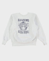 Stranger Things Hawkins Indiana Middle School Grey Made In USA Heavyweight Sweatshirt - L