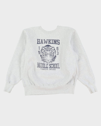 Stranger Things Hawkins Indiana Middle School Grey Made In USA Heavyweight Sweatshirt - L