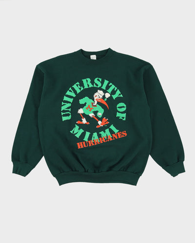 Vintage 90s Miami Hurricanes Duck Mascot NCAA Green Sweatshirt - M